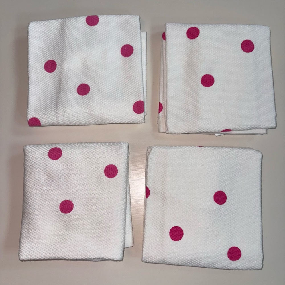 Kate Spade White kitchen Towel or napkins with Pink  Polka Dot Accents